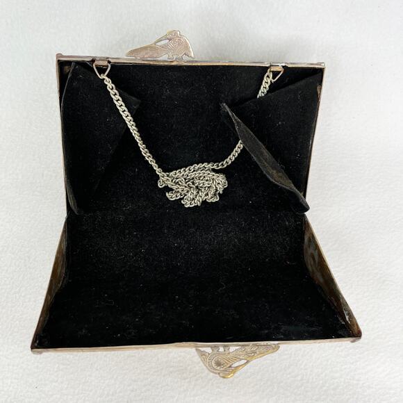 Vintage Peacock Flower Engraved Brass Pillow Purse Chain Strap 7" x 4.5" - Picture 3 of 16